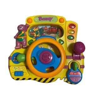 Vintage Barney Steering Wheel Driving Toy Electronic Learning Interactive 2002